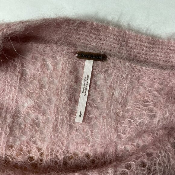 Free People Pink Amelia Alpaca Pointelle Knit Cardigan Sweater NWT L - Picture 6 of 8